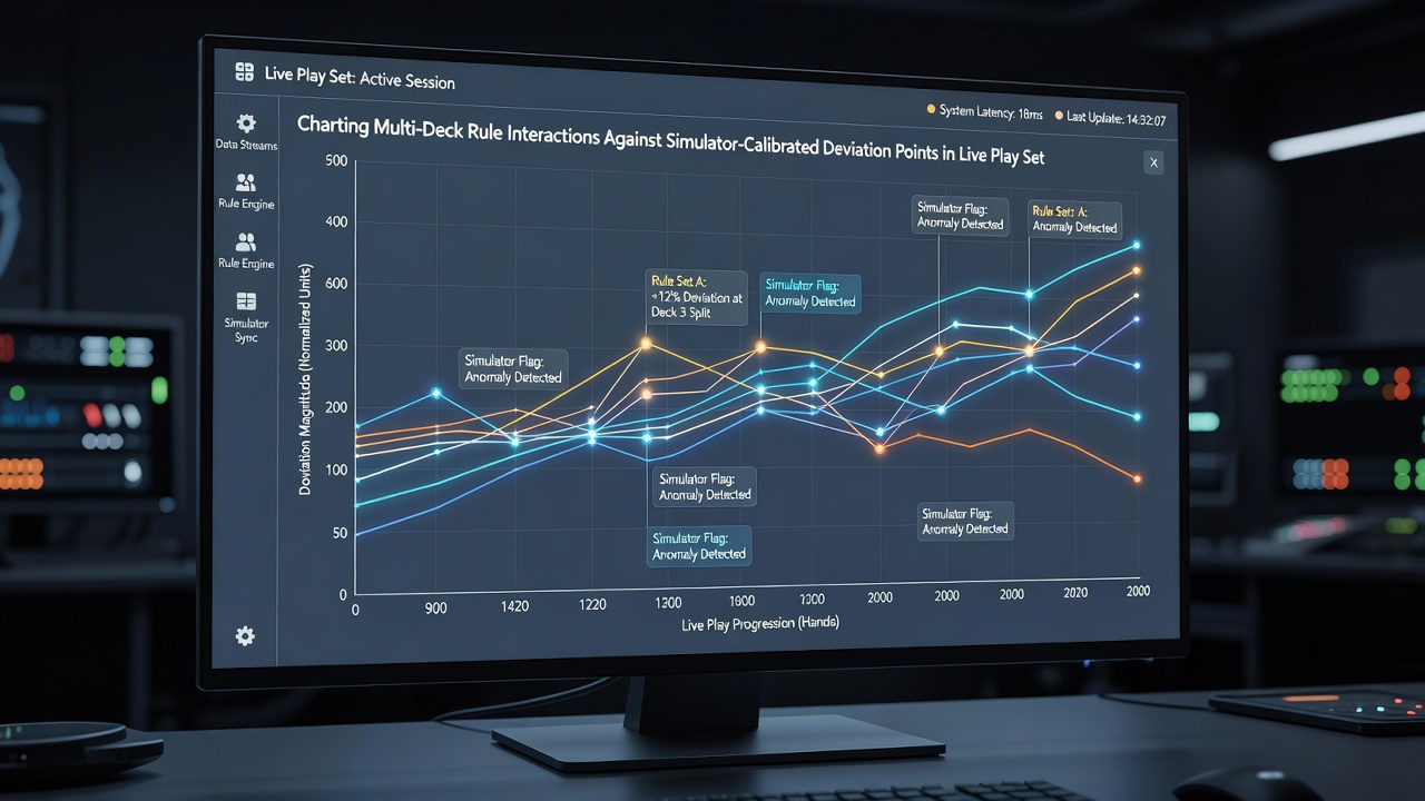 Simulator-Diagramme zu Abweichungspunkten und Regelinteraktionen im Blackjack