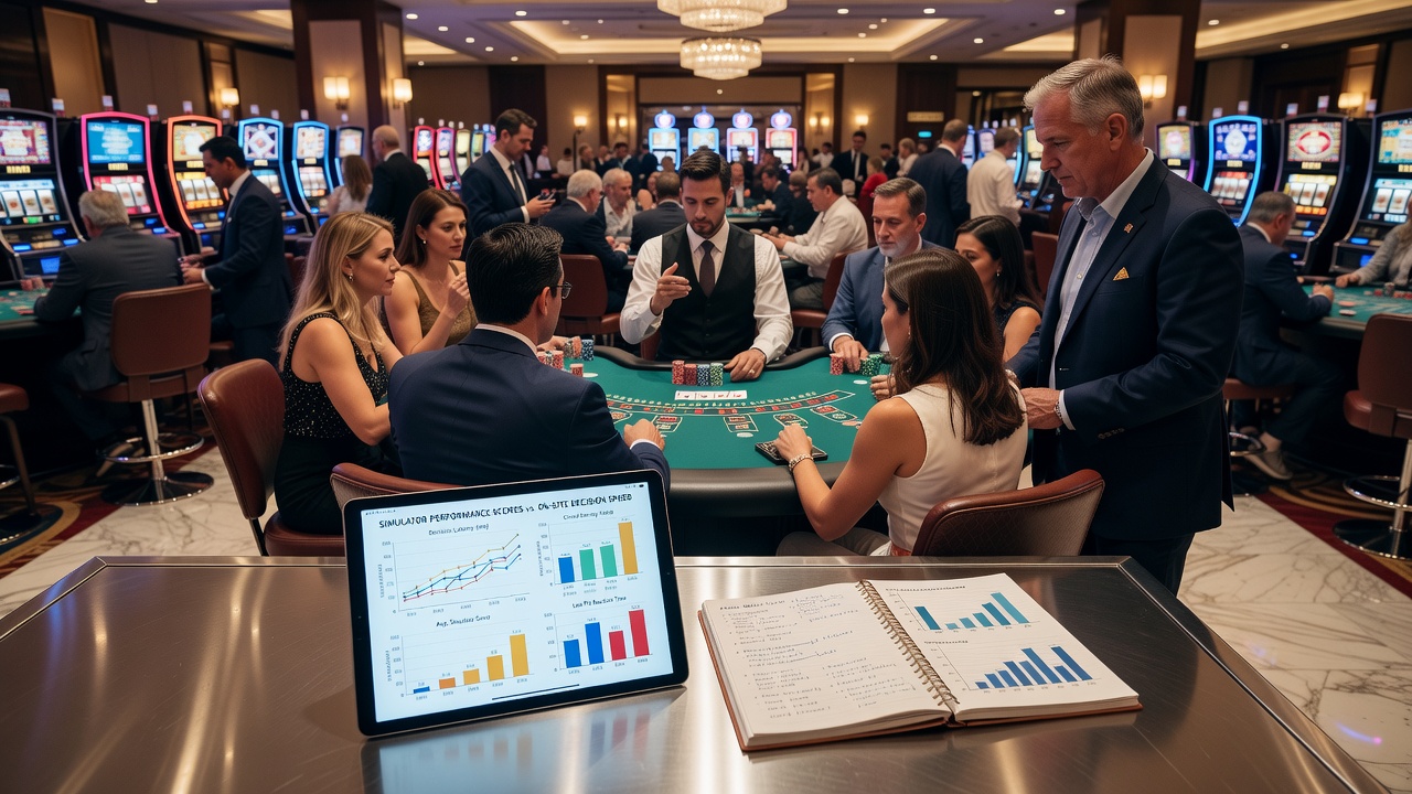 Überfüllter Casino-Pit mit Blackjack-Tischen und Spielern während der Hochsaison