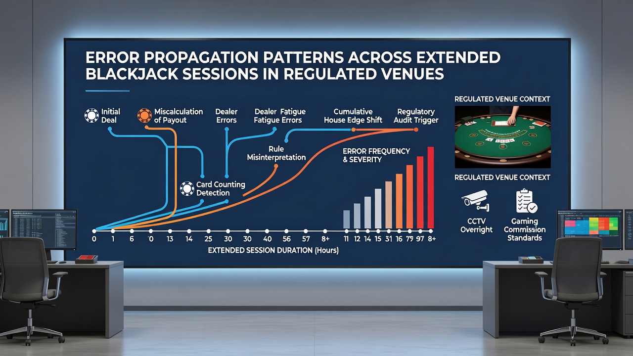 Analyse von Kartenmustern und Fehleraufzeichnungen an einem Blackjack-Tisch in einem regulierten Venue