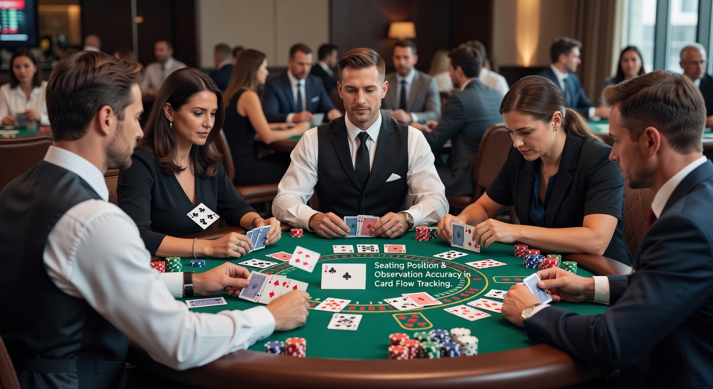 Nahaufnahme eines Blackjack-Tisches mit Fokus auf Sitzanordnung und Kartenbewegungen während des Spiels