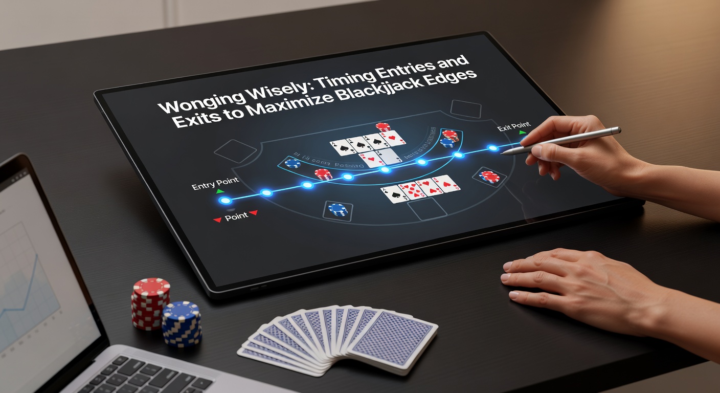 Ein Blackjack-Tisch im Casino mit Spielern und Dealer, der den Fokus auf Beobachtung und Timing symbolisiert